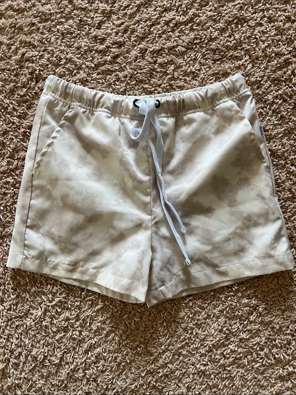 Kids Cream Tie-Dye Swim Trunks with Drawstring